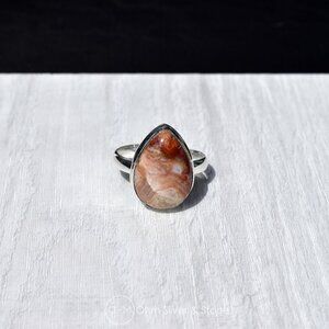 Sterling Silver Laguna Lace Agate Teardrop Ring - Size 11 Stamped 925 Silver